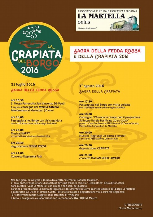 Sagra della Fedda Rossa e Crapiata, presentata la 28esima edizione