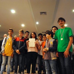 Lams terzo premio Ensemble Percussioni IC Savio Moltalcini con dirigente De Ruggieri JPG