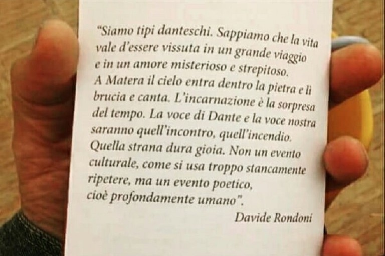 Verso Matera incanta Dante