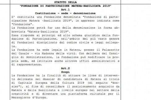 Statuto Fondazione Matera Basilicata 2019